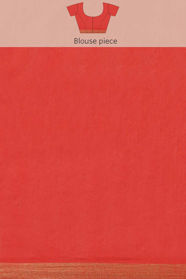Buy Blended Silk Zari Woven Saree in Red Online - Zoom Out