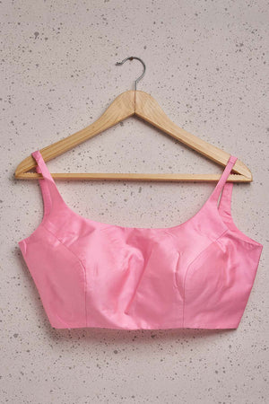 Pink Taffeta Sleeveless Padded Blouse