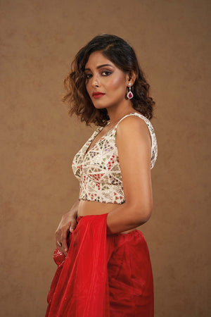 White Brocade Sleeveless Padded Blouse (SS-VF-0029)