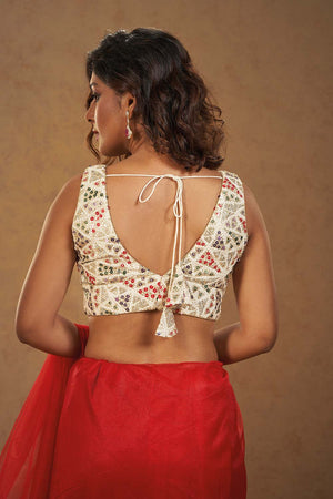 White Brocade Sleeveless Padded Blouse (SS-VF-0029)