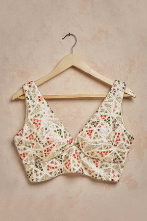 White Brocade Sleeveless Padded Blouse (SS-VF-0029)