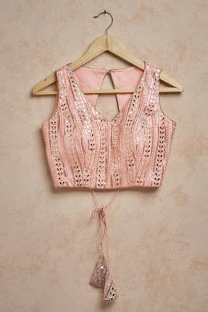 Peach Brocade Sleeveless Padded Blouse