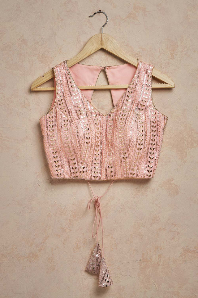 Peach Brocade Sleeveless Padded Blouse