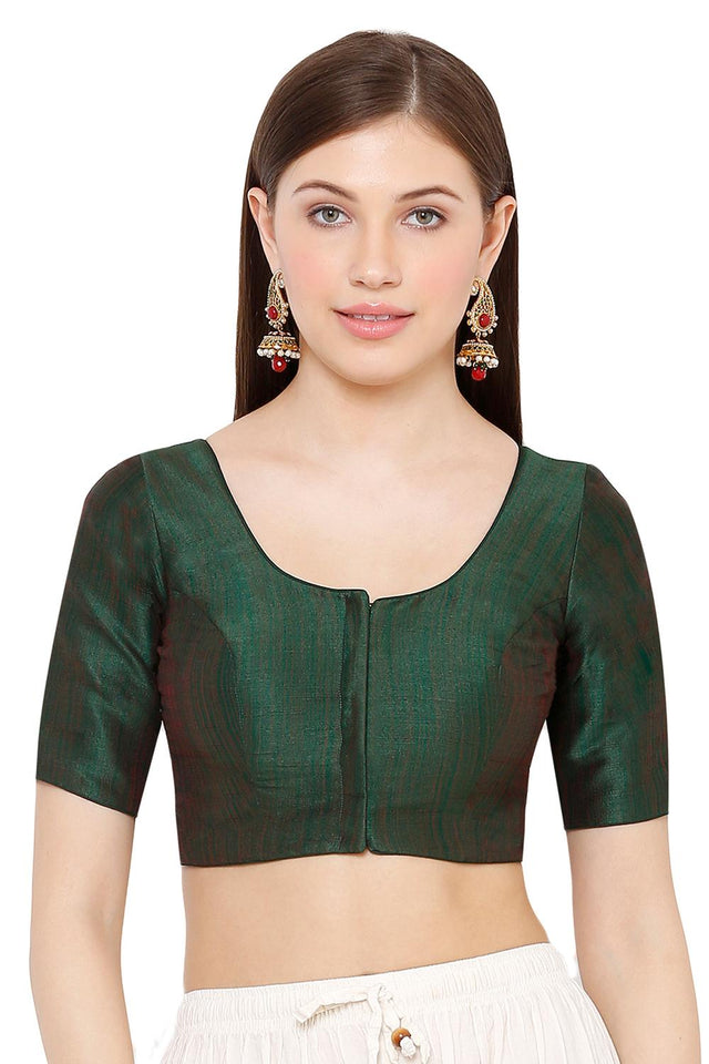 Buy Mulbury Art Silk Solid Blouse in Dark Green