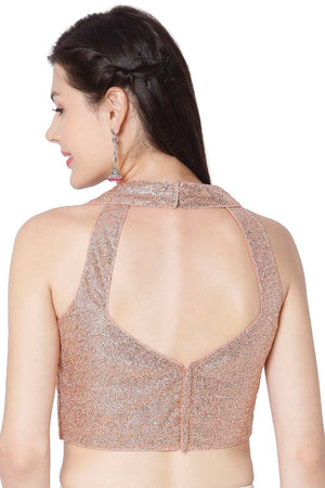 Peach Georgette Sequin Self Design Readymade Saree Blouse