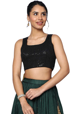 Women's Black Georgette Readymade Saree Blouse