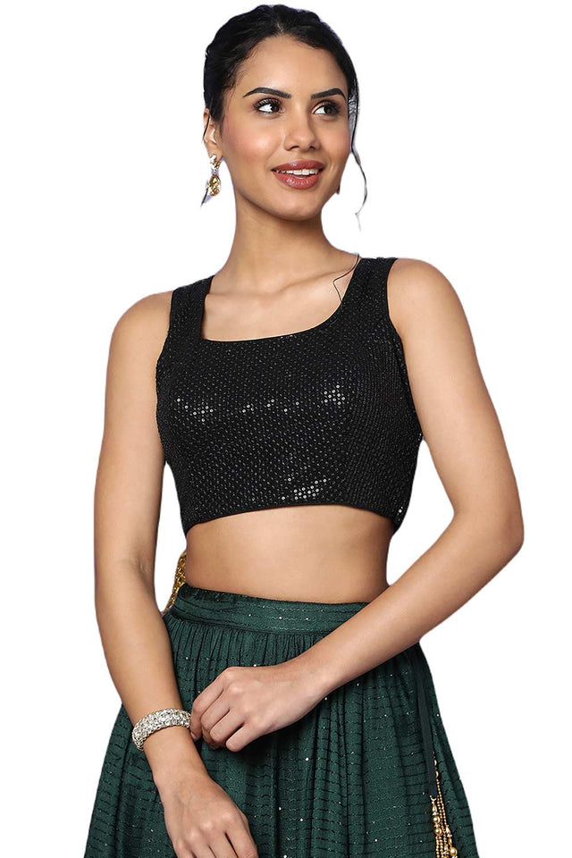 Women's Black Georgette Readymade Saree Blouse