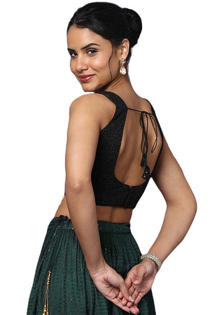 Women's Black Georgette Readymade Saree Blouse