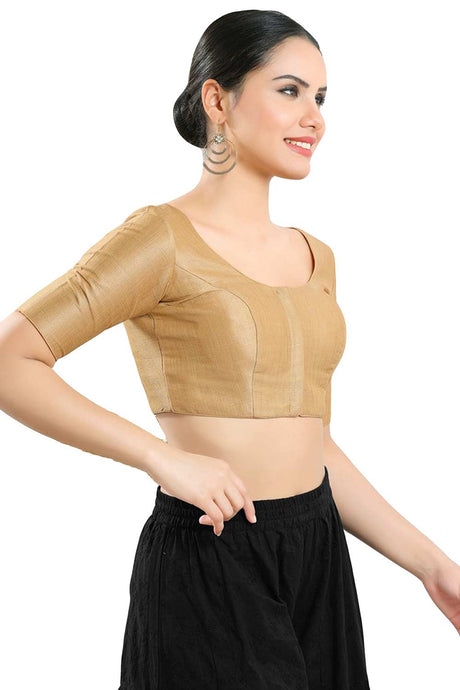 Buy Women's Gold Art Silk Readymade Saree Blouse Online - Side