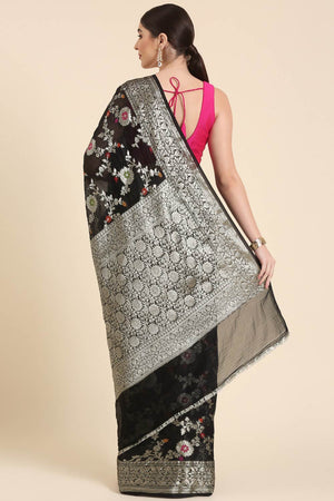 Blue Silk Blend Floral Saree