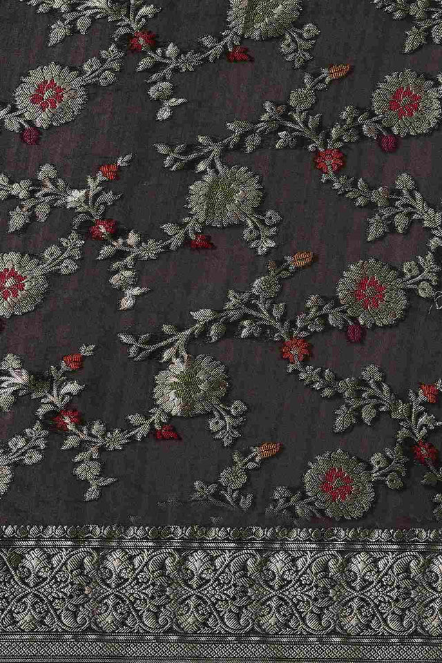 Blue Silk Blend Floral Saree