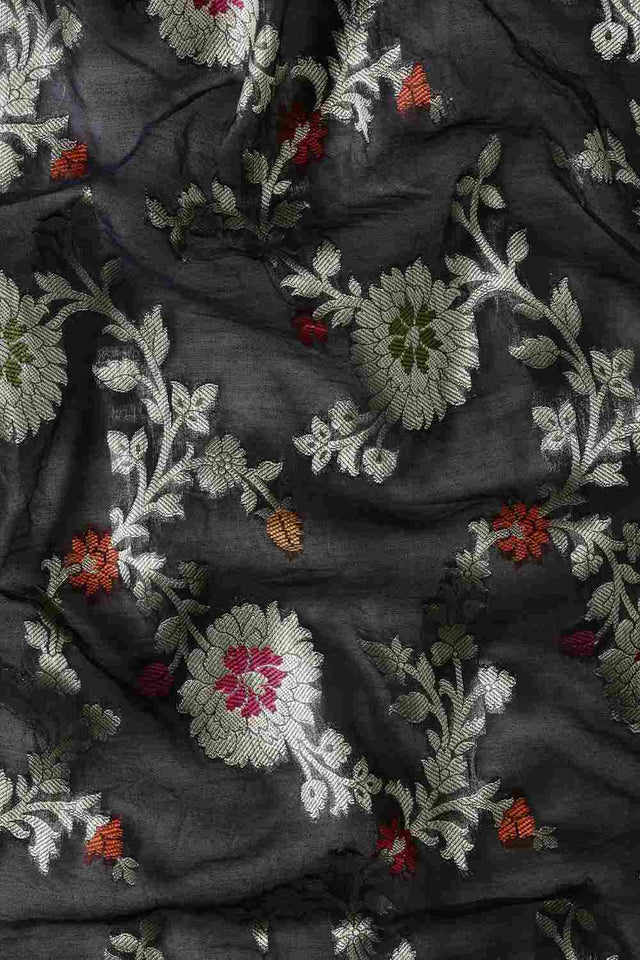 Blue Silk Blend Floral Saree