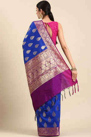Blue Art Silk Block Saree