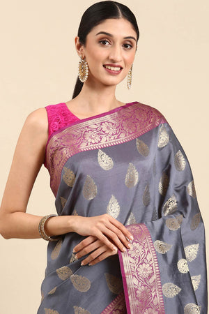 Grey Art Silk Block Saree