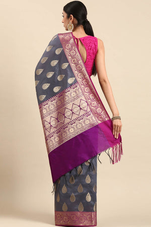 Grey Art Silk Block Saree