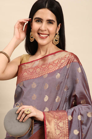 Grey Art Silk Indian Saree