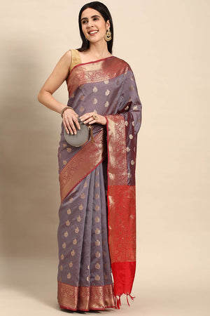 Grey Art Silk Indian Saree