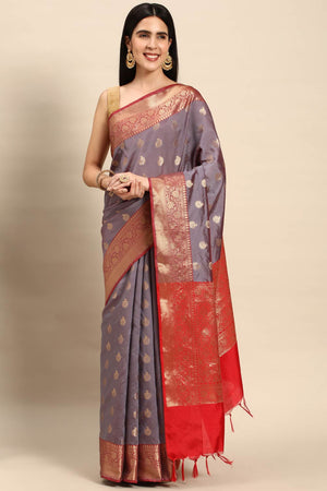 Grey Art Silk Indian Saree
