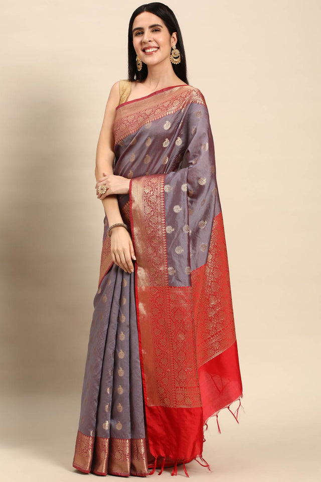 Grey Art Silk Indian Saree