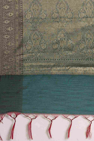 Green Silk Blend Self-Design Saree