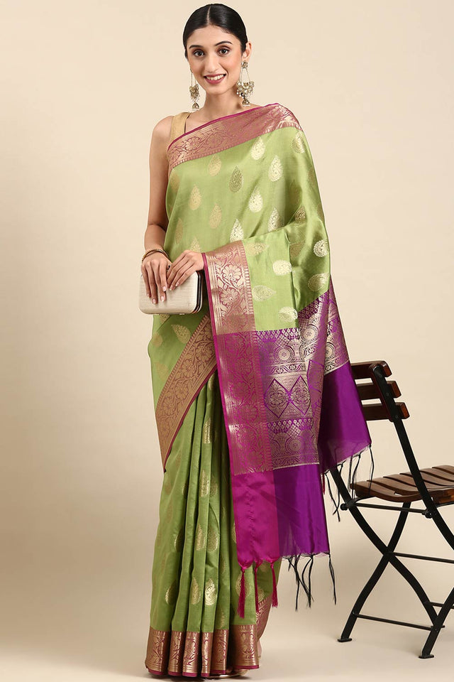 Green Art Silk Block Saree