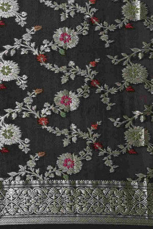 Black Silk Blend Floral Saree