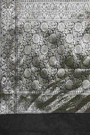 Black Silk Blend Floral Saree