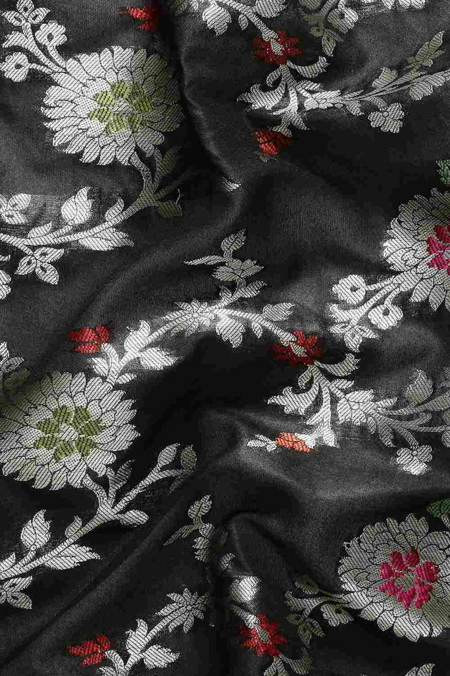 Black Silk Blend Floral Saree