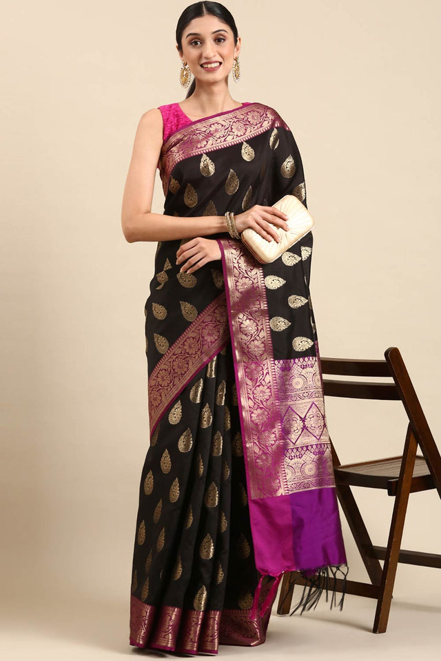 Black Art Silk Indian Saree