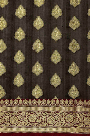 Buy Art Silk Zari Woven Saree in Black Online - Front