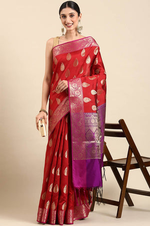 Maroon Art Silk Block Print Saree