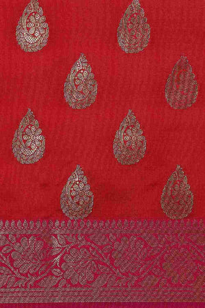 Maroon Art Silk Block Print Saree