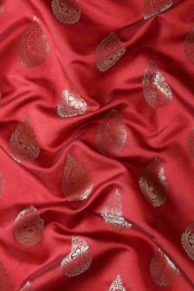 Maroon Art Silk Block Print Saree