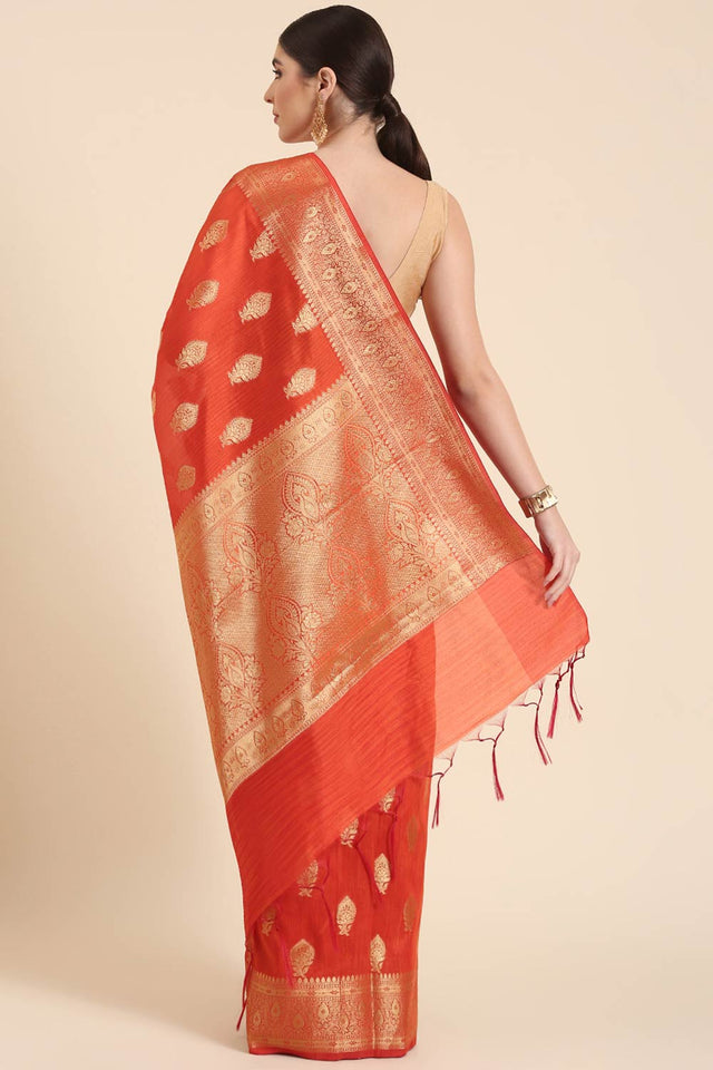 Orange Silk Blend Indian Saree