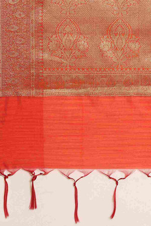 Orange Silk Blend Indian Saree