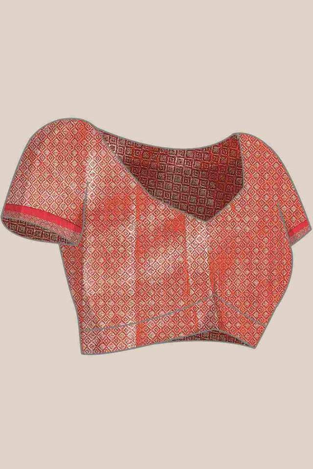 Orange Silk Blend Indian Saree