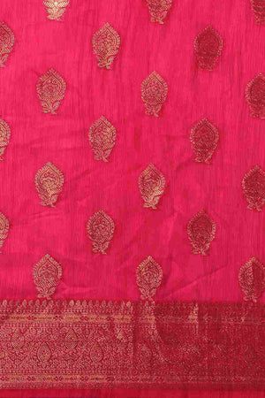 Pink Silk Blend Self-Design Saree