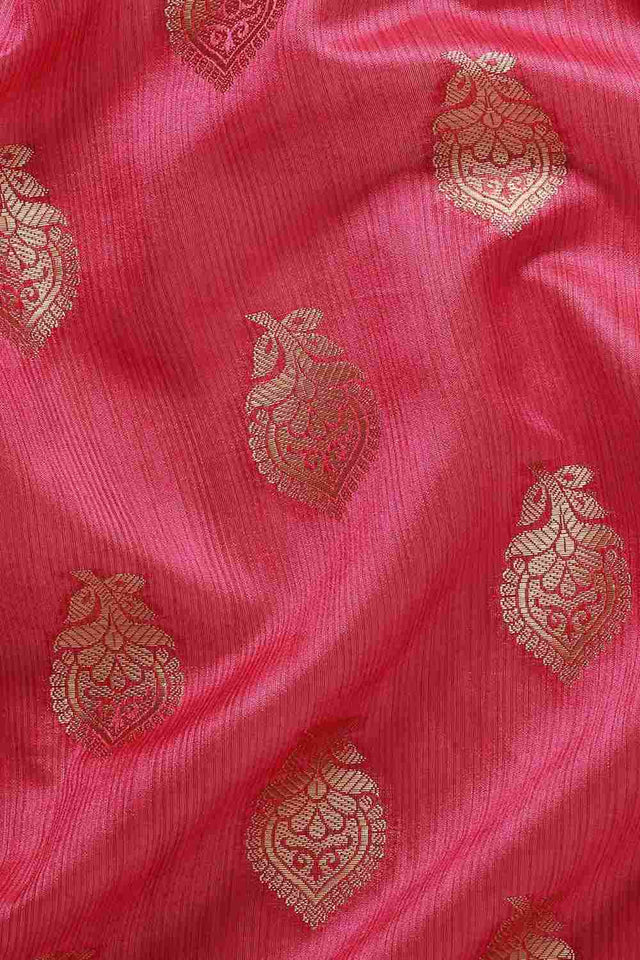 Pink Silk Blend Self-Design Saree