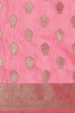 Pink Silk Blend Self-Design Saree