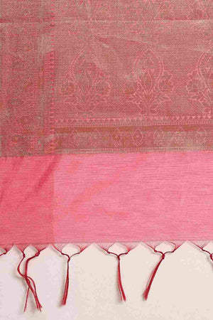 Pink Silk Blend Self-Design Saree