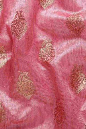 Pink Silk Blend Self-Design Saree