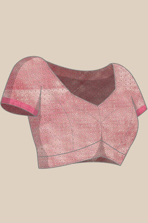 Pink Silk Blend Self-Design Saree