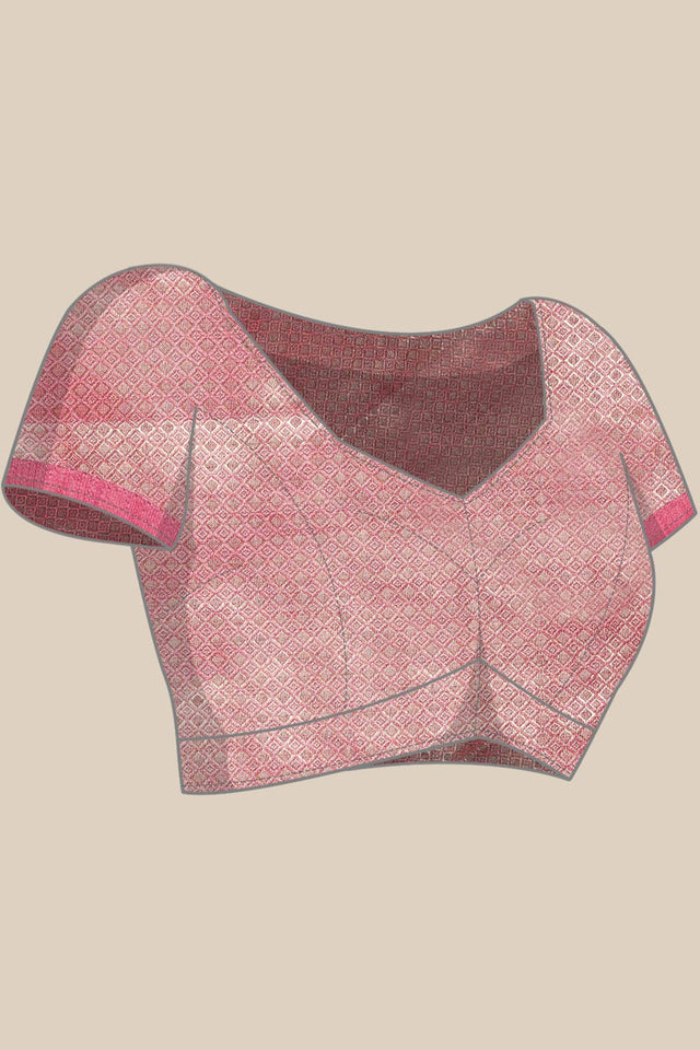 Pink Silk Blend Self-Design Saree