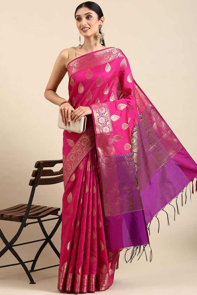 Pink Art Silk Block Saree
