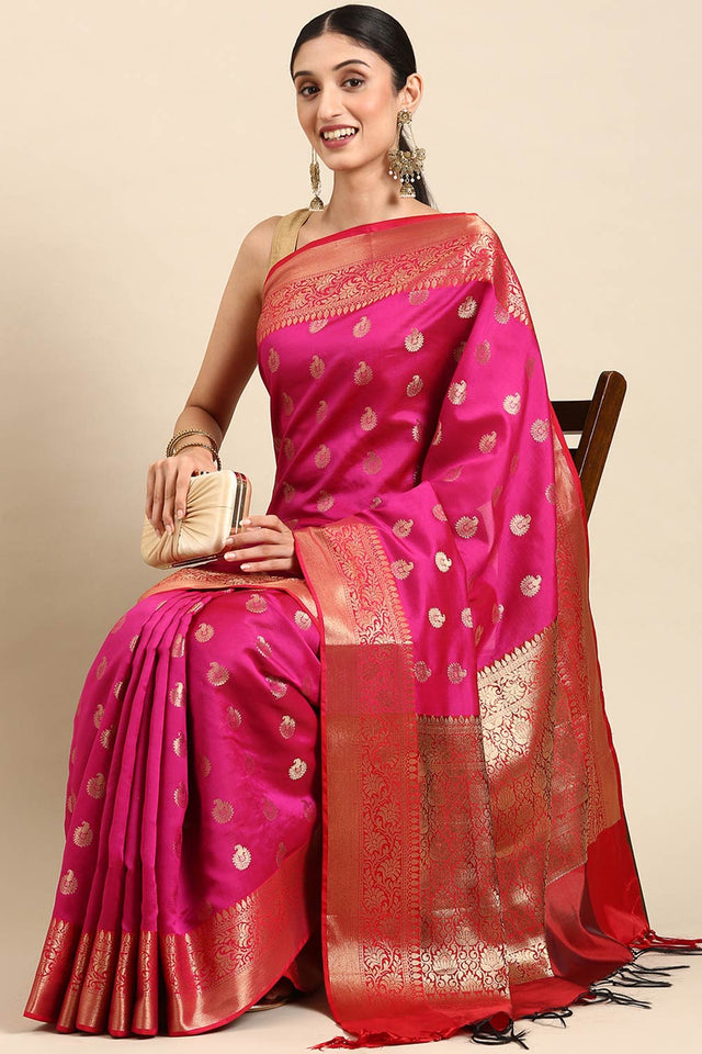 Pink Art Silk Block Saree