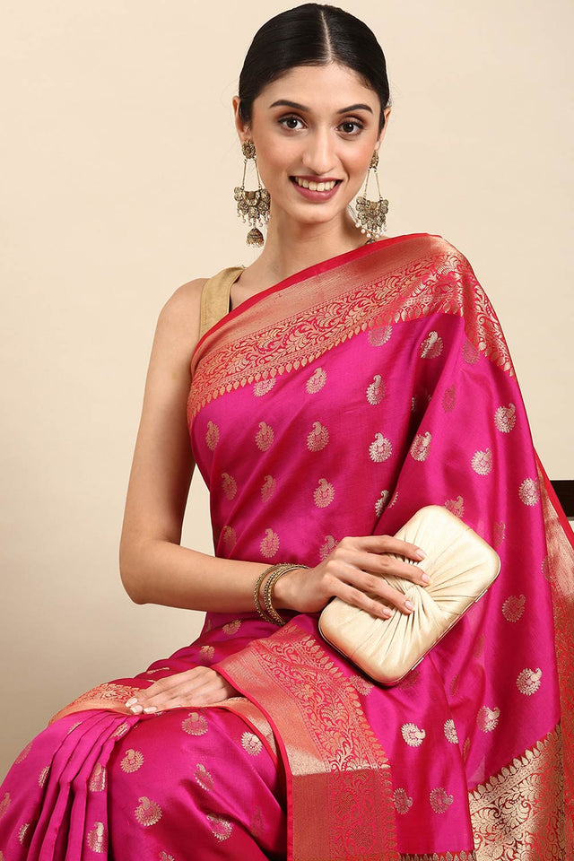 Pink Art Silk Block Saree