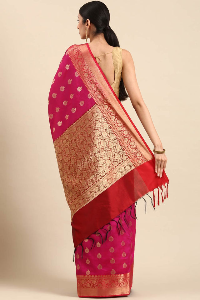 Pink Art Silk Block Saree