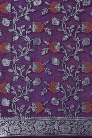 Purple Silk Blend Floral Saree