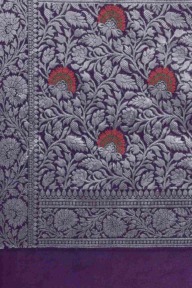 Purple Silk Blend Floral Saree