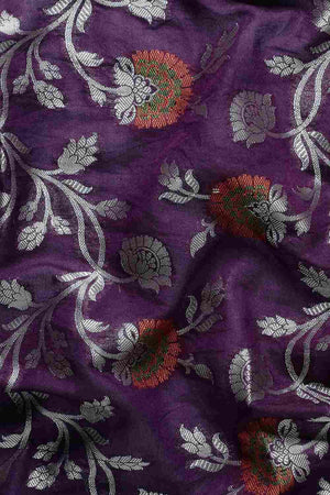 Purple Silk Blend Floral Saree